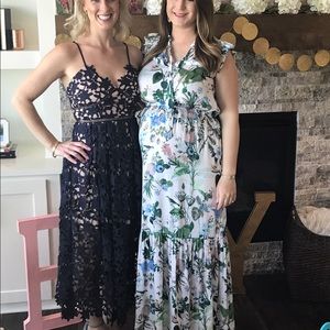 AQUA lace cami midi dress- NAVY